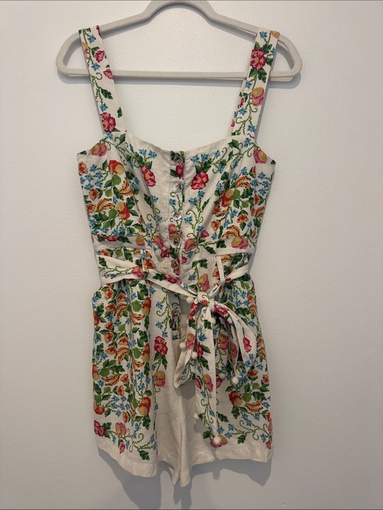 FARM Rio Pants - FARM Rio Cream Embroidered Floral Romper with Multicolor Flowers